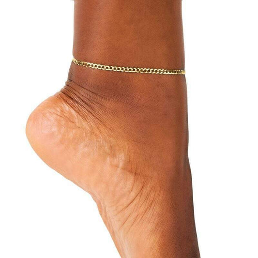 10K Yellow Gold 2.5Mm Womencuban Curb Chain Bracelet Anklet 10"